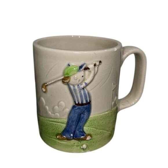 Vintage Ceramic Golf Themed Mug With Raised Design - Picture 1 of 6